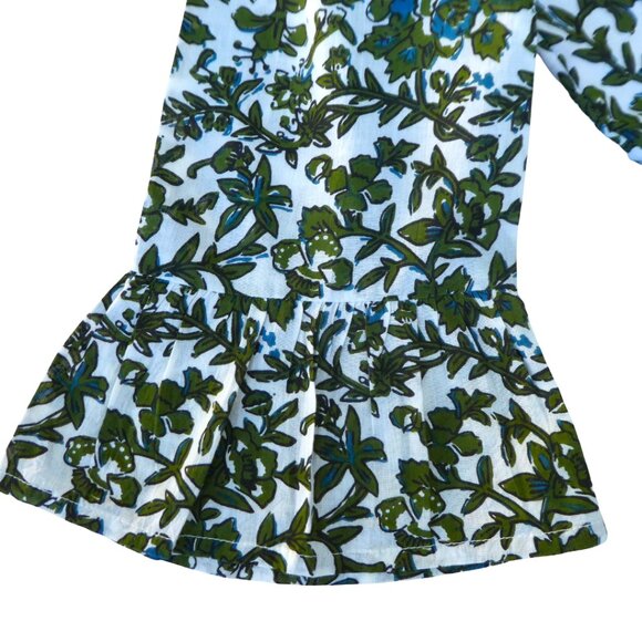 Jude Connally Green Floral Cotton Midi Dress Long Sleeve Flounce Cuffs Border M - Picture 6 of 10
